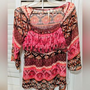 Boho Adiva Gray Dress with Pink and Coral Floral Print